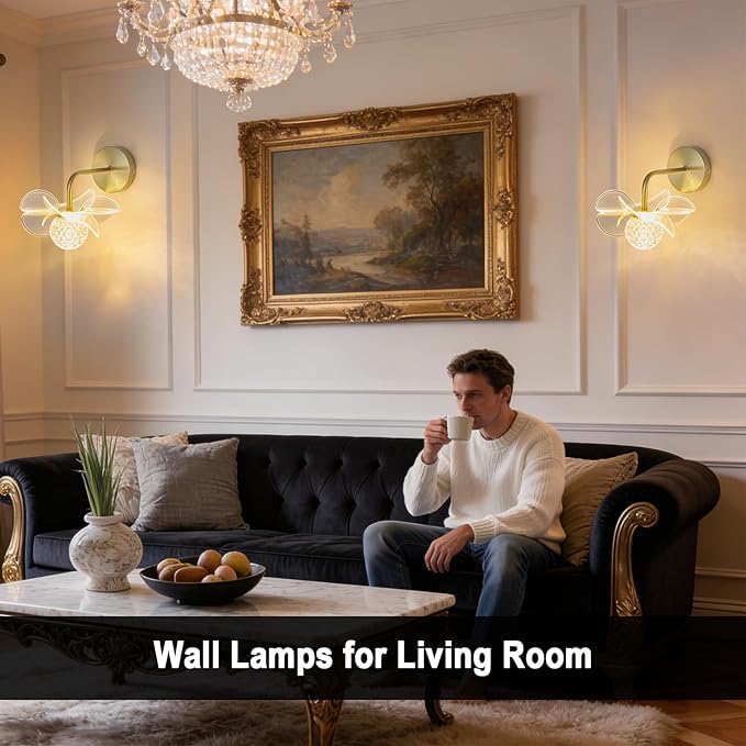 Wall Lights for Living Room with Flower Lamp, Wall Lamps for Bedroom with Bathroom Light Fixtures with 3 Color, Modern LED Wall Sconce Light for Bedroom Living Room Corridor Vanity Hallway