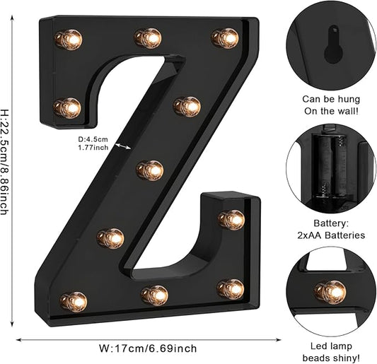 Foaky Black LED Letter Lights for Room Decor - Bedroom Wall Decor, Alphabet Lights for Home, Wedding, Party - Battery Operated (Z)