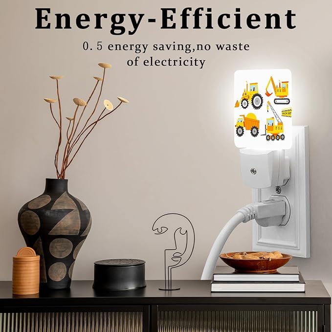 Cartoon Truck Night light, Plug-into Wall Machinery Excavator Building Machine Boy Car Toy Nightlight Lamp with Dusk to Dawn Sensor, Led Lamp 0.5W Energy Efficient for Boys Girls Adults Home Decor