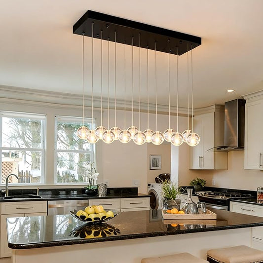 14 Lights Black Raindrop Rectangle Chandelier, Modern Bubble Crystal Chandelier for Dining Room, Large Pendant Light for High Ceilings Staircase Foyer Entryway Living Room Kitchen Island
