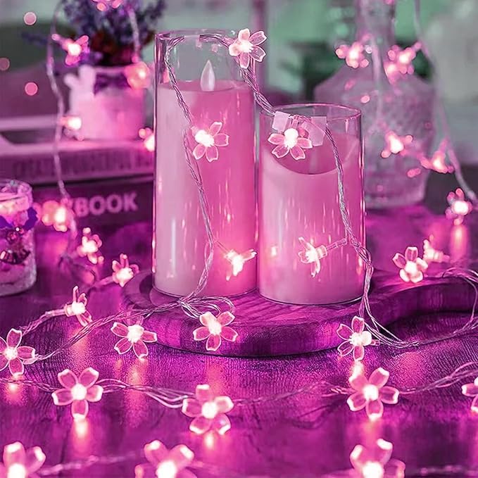 JACUXLSS Pink Cherry Blossom Flower Lights String Indoor Decor, 33Ft 100 LED Decorative Hanging Hot Aesthetic Fairy Floral Lamp for Bedroom Decorations When Valentine's Day, Wedding Party, Christmas