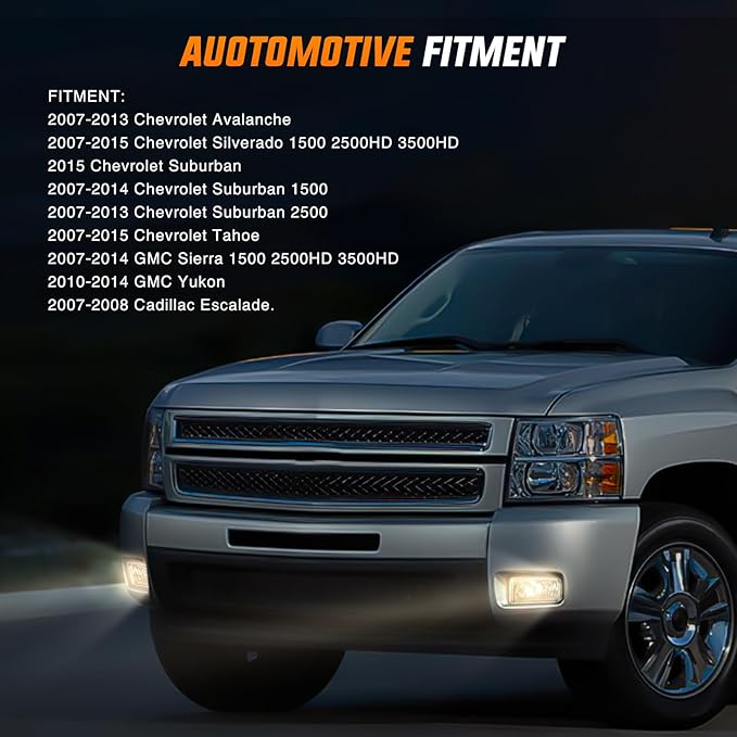 Nilight Fog Lights Assembly Compatible with 2007 2008 2009 2010 2011 2012 2013 2014 2015 Chevrolet Silverado Avalanche Tahoe Suburban GMC Sierra Yukon Cadillac Escalade smoke Lens