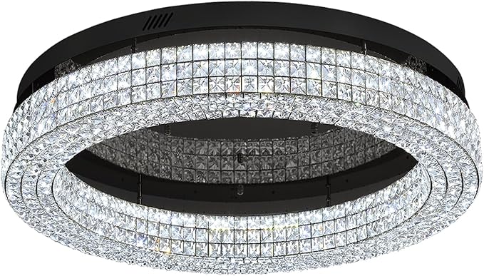 ykolupty 32'' Modern Chandeliers for Living Room Crystal Chandelier Flush Mount Ceiling Light Fixture for Dining Room Living Room Bedroom Dimmable 2700-6000K (Black Chandelier)