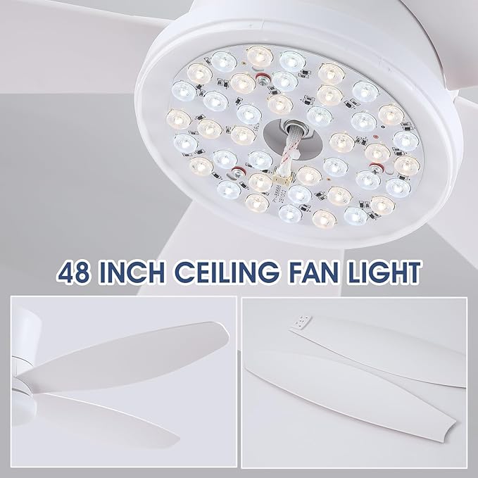 Surtime 48" Ceiling Fans with Lights-Low Profile Ceiling Fan with Light and Remote/APP Control,Flush Mount,DC Reversible,LED Dimmable Modern Ceiling Fans for Bedroom,Indoor/Outdoor Patio Use(White)