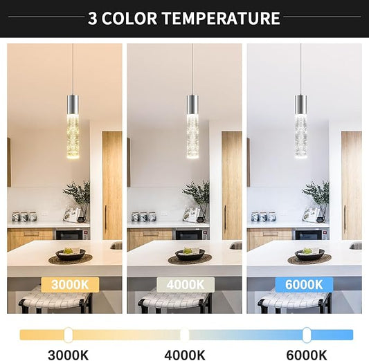 OKELI Modern Pendant Light,3 Color LED Bubble Crystal Island Light Fixtures,Chrome Mini Pendant Lighting for Kitchen Island,Bar,6W,3000-6000K,ETL