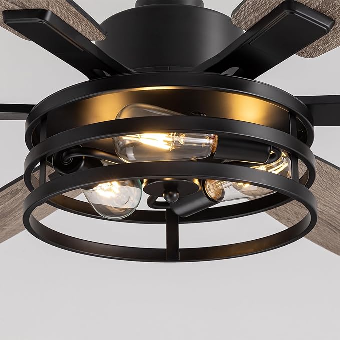 LuminFan 60 Inch Ceiling Fans with Lights and Remote Control, Farmhouse Ceiling Fan for Bedroom Living Room and Patio, Black Caged Ceiling Fan for Indoor and Outdoor