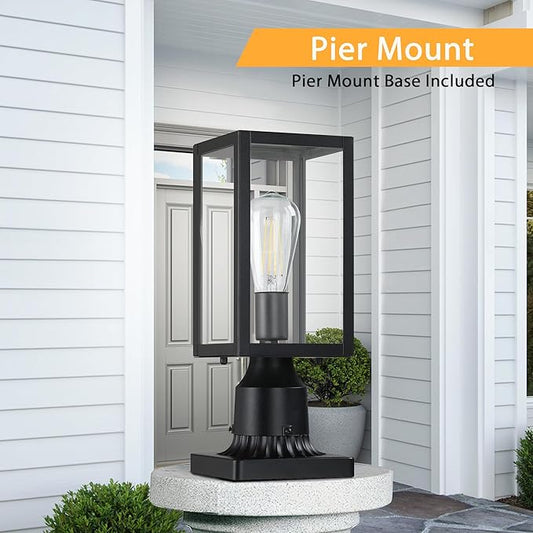 Outdoor Post Lights with Pier Mount Base, 2-Pack Modern Lamp Post Light Fixture Waterproof Pole Lights Outdoor Column Lights Exterior Post Lantern with Clear Glass for Garden Patio