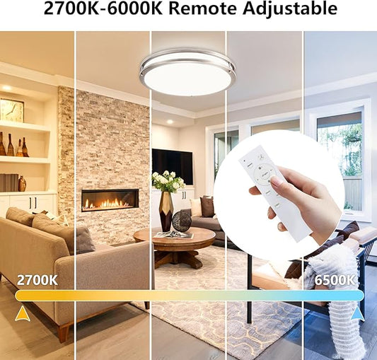 Flush Mount Ceiling Light - 2 Pack 36W 3000K/3500K/4000K/5000K/6000K Dimmable Led Ceiling Light Fixture for Kitchen Hallway Bedroom Bathroom (2, Brushed Nickel, 17.5 Inch)