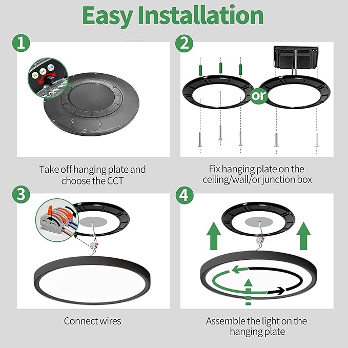 2 Pack 24 Inch Large LED Flush Mount Ceiling Light, 50W,5480LM, 3000K/4000K/6000K CCT Selectable,Black Round Flat Panel Low Profile Ceiling Light Fixtures for Hallway, Kitchen, Bedroom, Laundry Room
