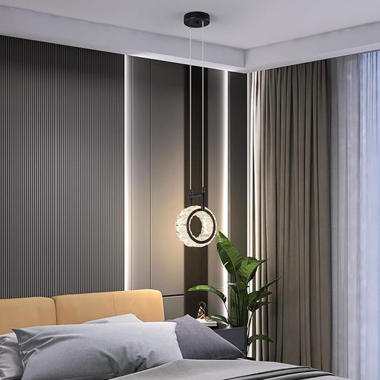 Kitchen Island Mini Light Fixture Modern Led Crystal Pendant Light Black Round Chandelier for Dining Room Living Room Kitchen Bedroom Bar(1-Pack)