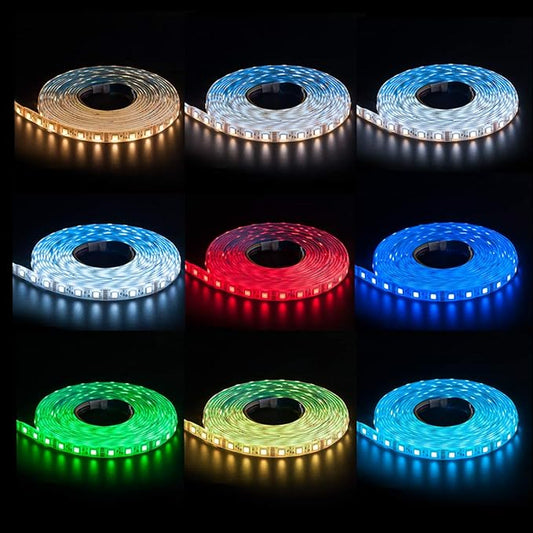 BTF-LIGHTING RGBCCT 5 Colors in 1 LED 5050SMD RGBWW RGB+Dimmable Tunable Color Temperature 2700K-6500K 16.4ft 60LEDs/m 300LEDs DC12V Multi-Colored Tape Lights IP65 White PCB(No Adapter or Controller)