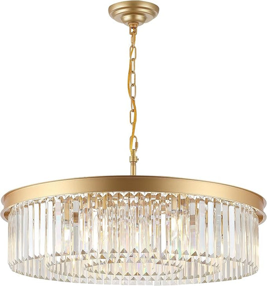 A AXILIXI Gold Crystal Chandeliers 30" Modern Round Chandelier 12-Lights 3-Tier Crystal Ceiling Chandelier Light Fixture Brass Luxury Crystals Chandeliers for Dining Room High Ceilings Entryway Foyer
