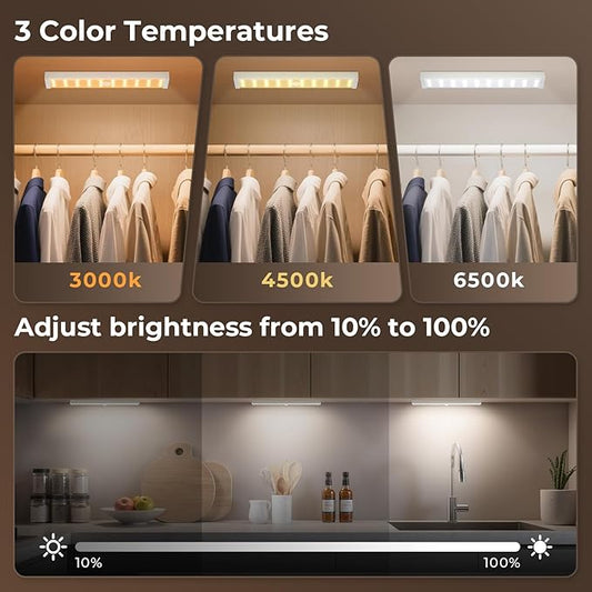4 Pack Under Cabinet Lights, Rechargeable Motion Sensor Light Indoor Magnetic Closet Lights, Under Counter Lights for Kitchen, Wardrobe, Hallway, Stairs