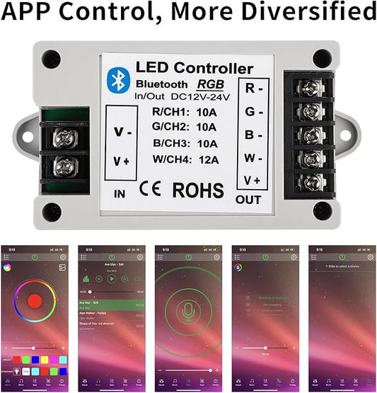 LIVE4COOL RGB/RGBW LED Bluetooth Controller RGB LED Strip Light Controller Phone APP Control for 5050 3528 RGB LED Strip Lights (Suitable for iOS & Android System)