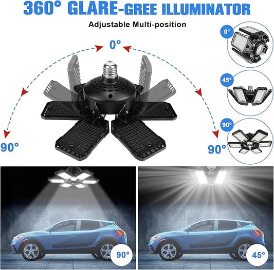 Aoretic LED Garage Lights Bulb 4 Pack -180W, 18000LM 6500K Led Shop Light with 6+1 Deformable Panels, Basement Barn Light Garage Ceiling Lights, E26/E27 for Garage, Warehouse, Shop