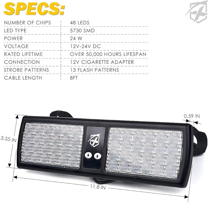 Xprite Red 48LED Visor Strobe Flashing Lights Sunshield Hazard Warning Light for Law Enforcement Emergency Vehicles Trucks Cars