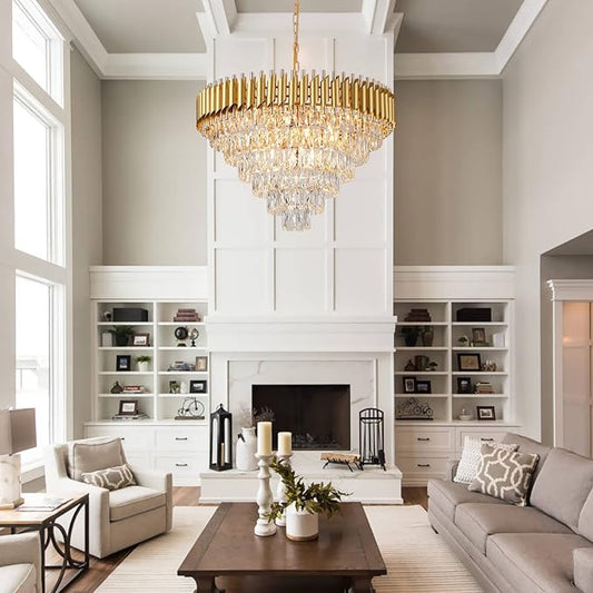 AXILIXI Gold Crystal Chandelier, Modern 30" Round Chandeliers for Dining Room K9 6-Tier Extra Large Ceiling Pendant Light Fixtures Golden Luxury Chandelier for Foyer Living Room Staircase