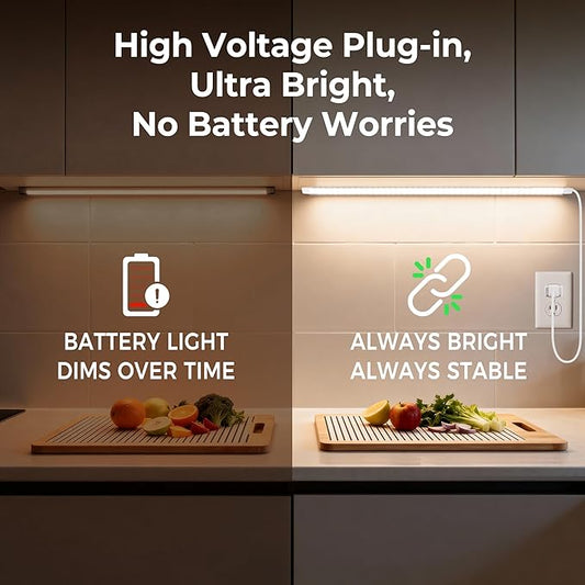96inch Plug in Under Cabinet Lighting Strip for Kitchen, 120V Bright LED Under Counter Lights 6000k White Slim, Luces para Cocina Bajo Gabinete Under Shelf Wired Light for Sink/Workbench/Bookshelf