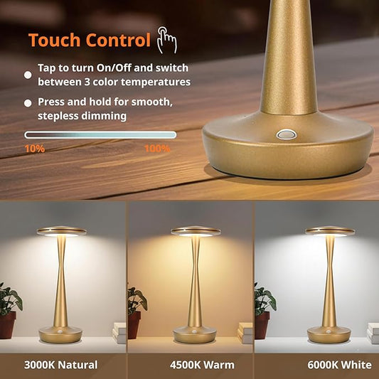 Cordless Rechargeable Table Lamp - 6000mAh Portable LED Battery Operated Table Light - Outdoor Waterproof Dimmable Table Lamps for Restaurant Dining Bedroom Bars Home Patio Outdoor (2 Bronze)