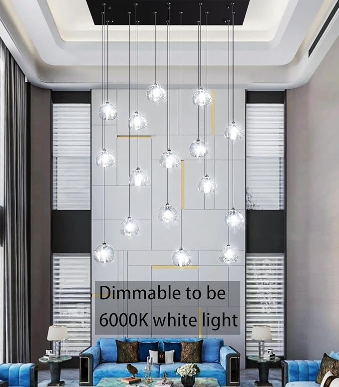 HAIXIANG W27.6 x D11.8 x H118 Rectangular Glam Chandelier Bubble Crystal Ceiling Pendant Lights Dimmable High Ceiling Chandeliers Fixtures Adjustable Long Lights Black