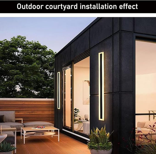 2Pack-71inch Long Outdoor Modern LED Wall Light,55W Waterproof IP65 Warm White 110V led Wall Mount Lighting Fixture Rectangular Black Wall Lights Elegant Frosted White Acrylic Anti Rust.