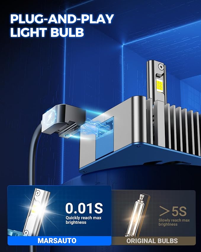 Marsauto D5S D5R HID Bulbs, 10X Brightness, 60,000LM 6500K White for HID Xenon Bulb, Plug and Play, Pack of 2