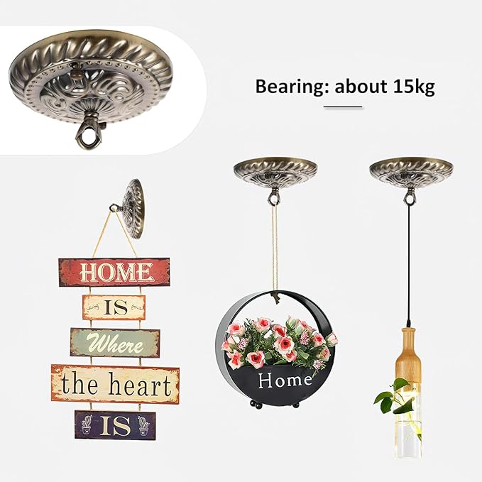Homoyoyo Chandelier Canopy with Hook:Vintage Chandelier Ceiling Plate with Retro Pendant Light Canopy Decorative Kit for DIY Homeowners,Lighting Professionals for Pendant Satin Brass Easy Installatio