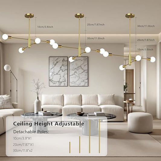 Gold Modern Sputnik Chandelier, 4-Lights Mid Century Chandeliers Flush Mount Sputnik Lights Fixture for Dining Room, Living Room,Kitchen Island Height Adjustable (Bulbs Not Included)