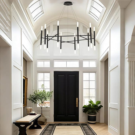 Modern Black Chandelier 56" Circle Round Light Fixture Large Dining Room Metal Chandelier Over Table 20 Light Contemporary Chandeliers Lights for Living Room Master Bedroom Foyer, G9