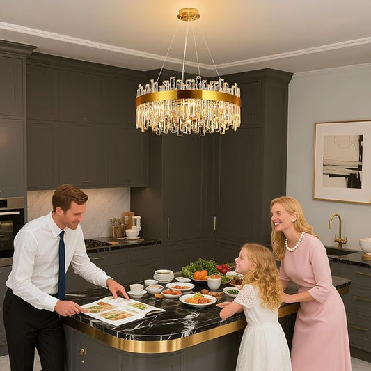Weesalife 16 Light Gold Crystal Chandelier | Dia 24" Modern Round Crystal Chandeliers for Dining Room | Luxury Ceiling Light Fixture for Living Room | Bedroom | Entryway | Kitchen Island | Foyer