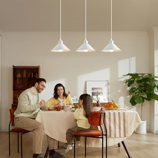 8.2IN Plug in Pendant Light, 2 Pack Industrial Hanging Lamp White Vintage Pendant Lighting Fixtures with 15ft Cord On/Off Switch for Kitchen Island Dinning
