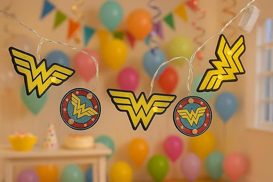 Warner Brothers Wonder Woman String Lights,Official Warner Bros 5-Piece, Decorative Indoor/Outdoor Party & Room Décor, Superhero LED Lighting