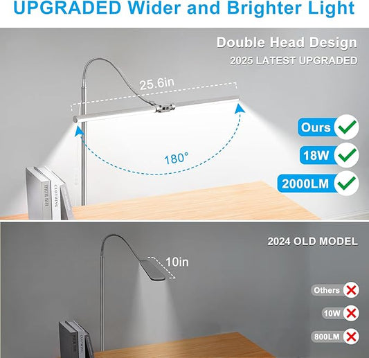 Bright Floor Lamp, 18W/2000LM Silver LED Floor Lamp with Double Head, Adjustable Gooseneck Dimmable Craft Light for Sewing Tatoo Puzzle,Eye Caring Reading Lamps for Living Room Bedroom Office