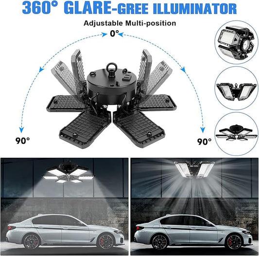 Aoretic LED Garage Lights 4 Pack -180W, 18000LM 6500K Led Shop Light with 6+1 Deformable Panels, Basement Barn Light Garages Ceiling Lights, E26/E27 for Garage, Warehouse, Shop, Basement