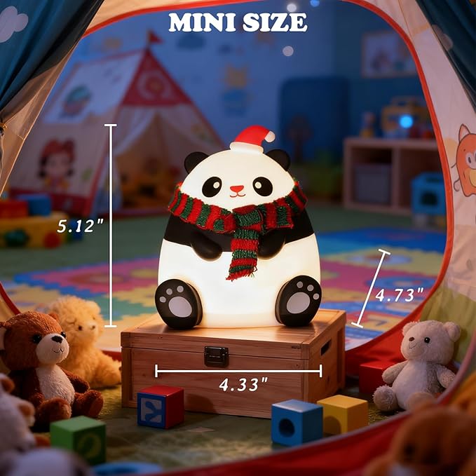 Christmas Silicone Night Light for Kids, 7-Color Cute Panda Night Light, 3-Level Dimmable Bedside Lamp with 30/60min Timer, LED Rechargeable Lamp for Toddler Boys Girls Holiday Christmas Decor (Panda)