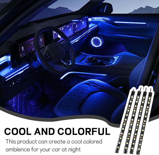 Car LED Strip Light, 12V 48 LED Interior Atmosphere Lights Under Dash Ambient Night Light, Auto Interior Decorative Lamp with Cigarette Adapter Plug, Car Accessories (Blue, Cigarette Lighter)