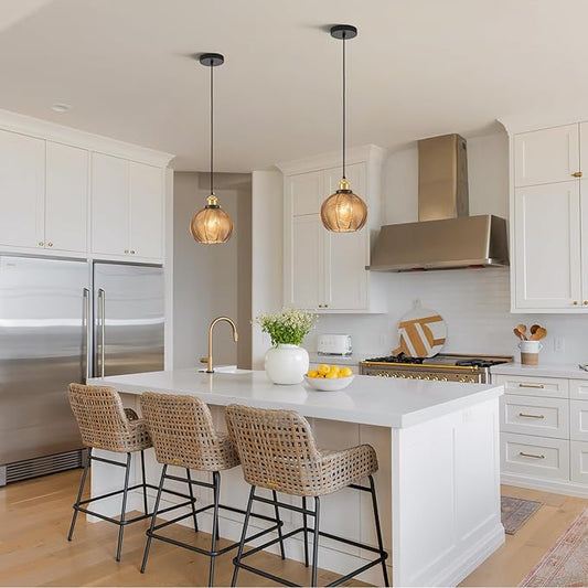 7.8in Vintage Pendant Light 1- Light Kitchen Sink Pendant Lights with Amber Hand Blown Glass Small Hanging Lamp for Kitchen Island Dining Room Bedroom Bathroom Hallway E26