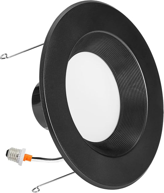Maxxima 5 in. & 6 in. 5 CCT Retrofit Recessed LED Downlight - 1100 Lumens, E-26 Quick Connect, 5 CCT 2700K/3000K/3500K/4000K/5000K, Dimmable, Ceiling Light Fixture for Kitchen or Hallway, Black Trim