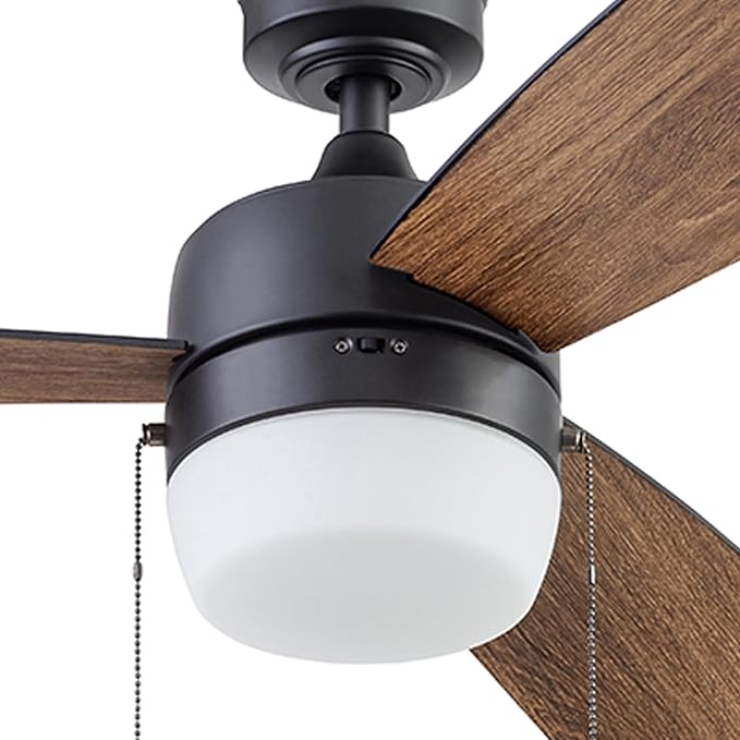 Honeywell Ceiling Fans Barcadero Contemporary 44 Inch Ceiling Fan with Light, Pull Chain, LED Indoor Fan with 3 Blades, Matte Black (51476-01)