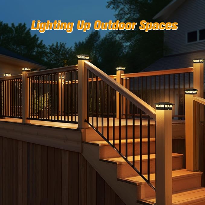 Solar Post Cap Lights Outdoor 4pack, Waterproof Solar Powered Deck Fence Post Lights for 4x4 Wood/Vinyl Posts, Solar Outdoor LED Light with Cool/Warm Lighting Decorate Garden Patio Porch…
