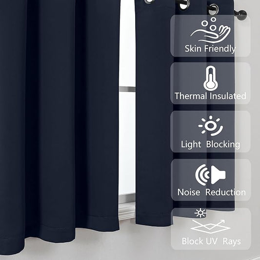 Simplebrand Navy Blue Window Valance for Kitchen 14 Inches Long 2 Panels Set, Room Darkening Valance Curtains for Living Room, Grommet Short Privacy Kitchen Curtains for Bedroom Kids Room, 40Wx14L