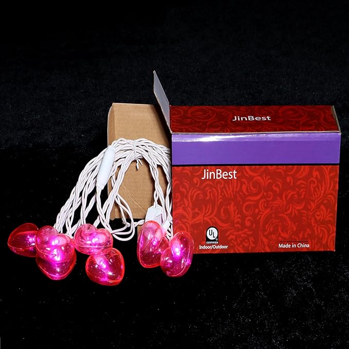 Pink Heart Decorative Lighting String, 10 Count Pink LED and 9 FT White Wire, for Valentine’s Day, Mother’s Day, Father’s Day, Birthdays.