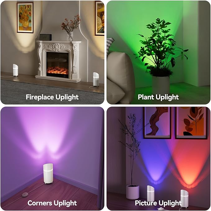 2 Pack Uplights Indoor Floor Can Lights, RGBW Spotlight Indoor with Foot Switch for Living Room Corner Sofa House Plant Wall Artwork Decor