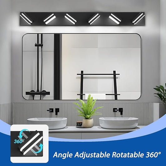 IZORRO LED Modern Bathroom Lights Fixtures(6-Light,Dimmable,360°Rotate),Matte Black Acrylic Wall Lighting,Vanity Lights for Bathroom Over Mirror - 6000k 36In (No Assembly Required)