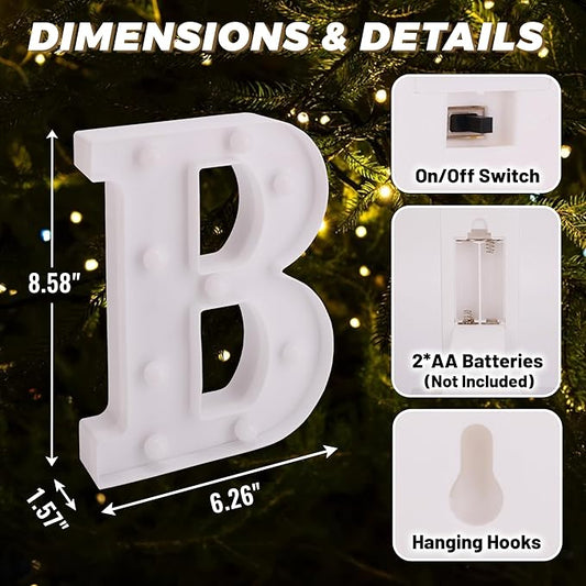 LED Light Up Marquee Letters, Battery Powered Decorative LED Letter Lights, Alphabet Light Up Letters for Wedding Birthday Party,Holiday Lamp or Home Bar Decoration (Letter B)