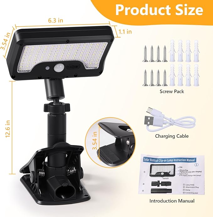 Clip On Solar Lights Outdoor with Motion Sensor, 360°Rotatable & Vertically Adjustable Solar Fence Lights with 92 LEDs (600 LM, 3000 K),IP65 waterproof Security light for deck, Gutter, Camping(4 Pack)