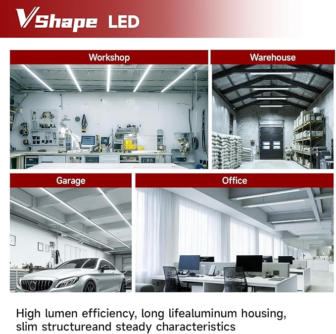 4-Pack LED Shop Lights 4FT, 20W, 6500K 2200LM, T5 Linkable Utility Fixtures for Under-Cabinet Lighting, Kitchen, Garage, Basement, and Workshop Lighting, Easy Installation, Plug & Play