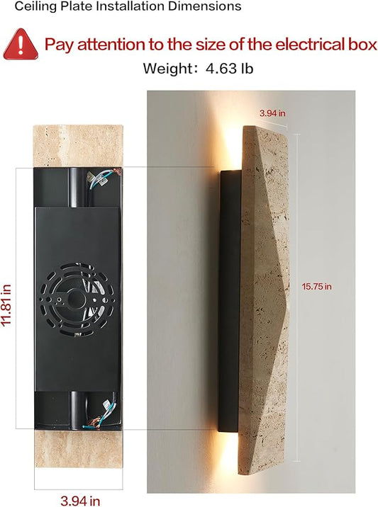 Alabaster Wall Sconce, 15.74" Natural Marble Wall Sconce Vanity Light Fixture for Living Room,Modern Wall Light, Marble Lighting for Bedroom, Staircases,Entryway