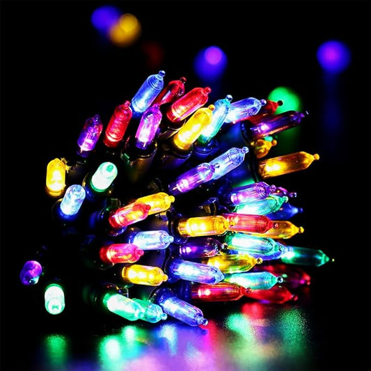 RECESKY 2 Pack Christmas String Lights with Built-in Timer - Total 100 LED 36ft Fairy Battery String Lights - Mini Lighting for Outdoor Garland Yard Dorm House Christmas Tree Decorations - Multi Color