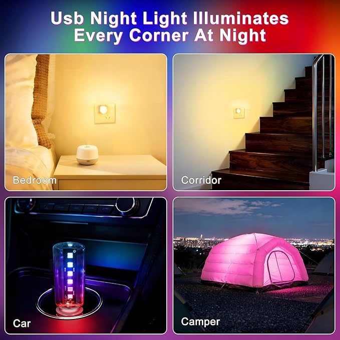 8 Packs USB Light for Car, Touch Dimmable Car Interior Ambient Lights - Portable Mini USB LED Light Bulb, Retro Glass Bottle Night Light for Vehicle, Bedroom, Hallway, Camping (Multicolor)